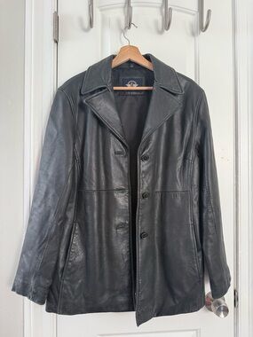 Black Leather Button-Front Jacket